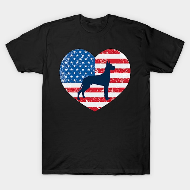 American Flag Heart Love Great Dane Usa Patriotic 4Th Of July T-Shirt by JaroszkowskaAnnass